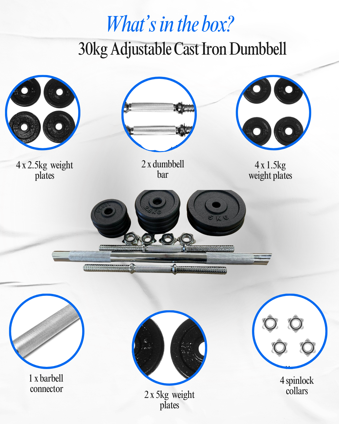 Adjustable Barbell Cast Iron Dumbbells Set for Home & Gym