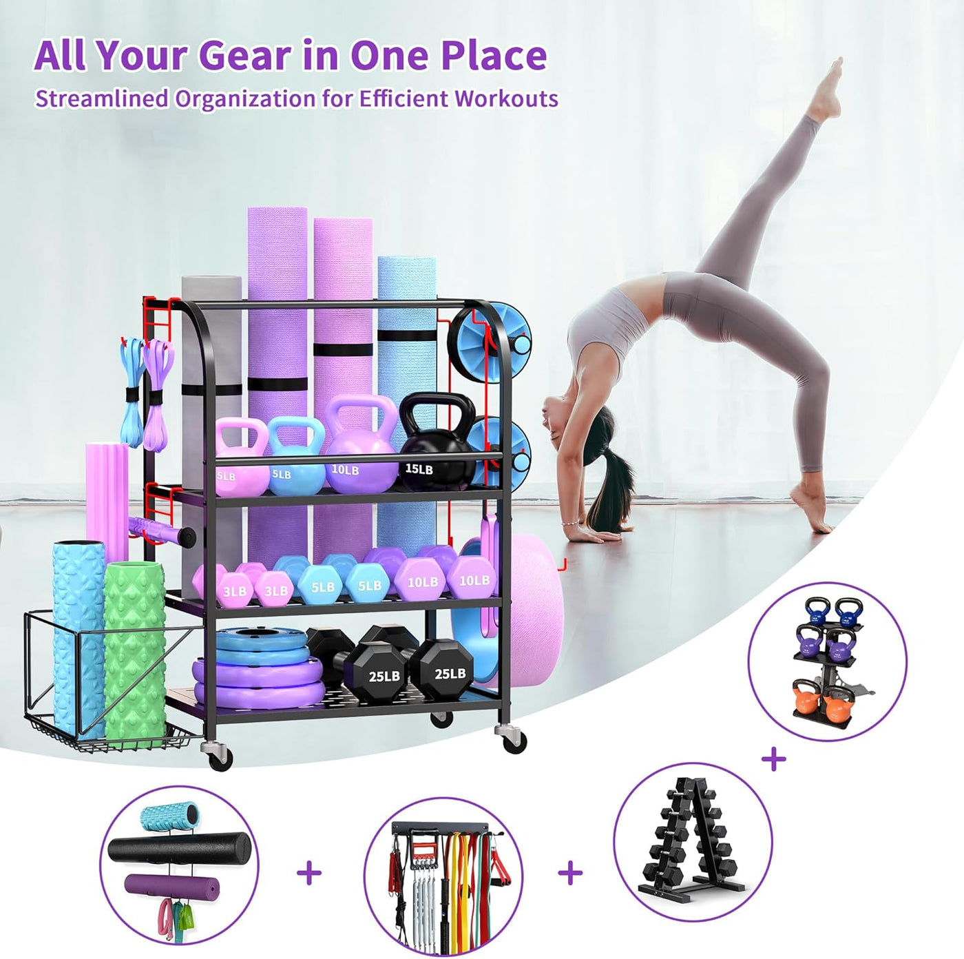 Flexi Muscles - Multi-Purpose Home Gym Equipment Storage Rack